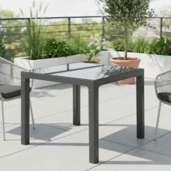 Tavolo da giardino 90x90cm esterno bar dehors con vetro antracite Cesare