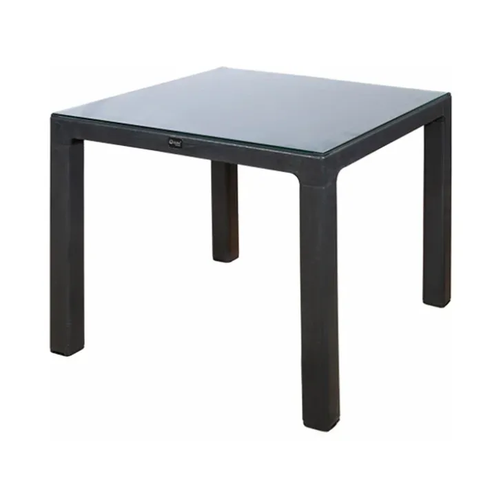 Tavolo da giardino 90x90cm esterno bar dehors con vetro antracite Cesare