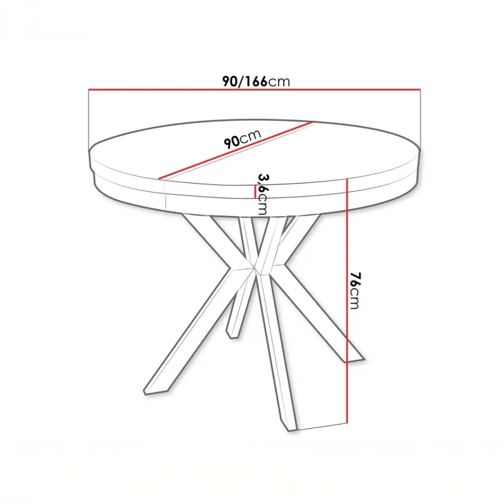 Tavolo da pranzo allungabile 90/166 cm rotondo rovere nero Vortex
