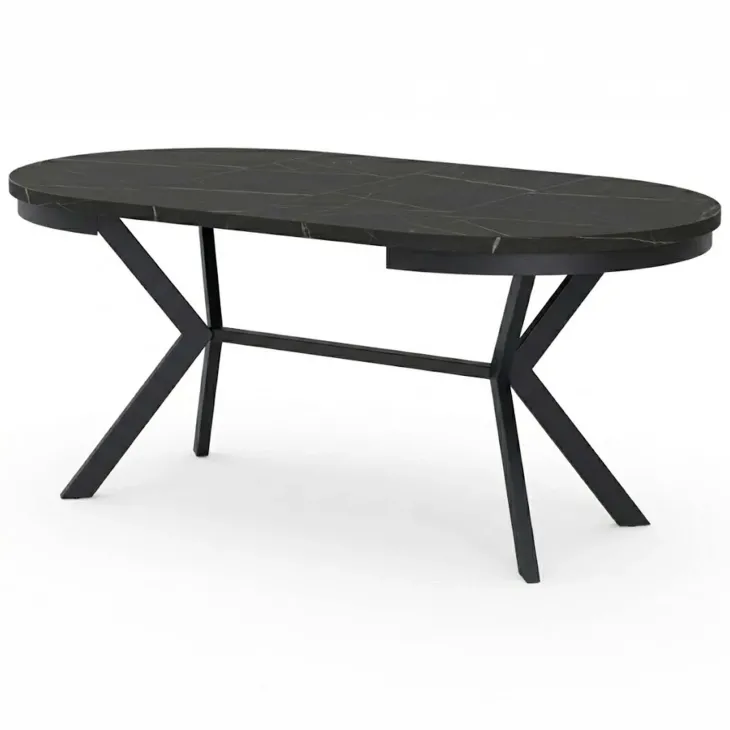 Tavolo da pranzo allungabile 90/166 cm rotondo nero effetto marmo nero Vortex