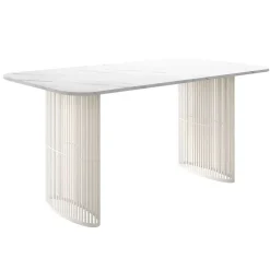 Tavolo da pranzo allungabile 160/236x90 cm industrial effetto marmo bianco metallo cashmere Hexa