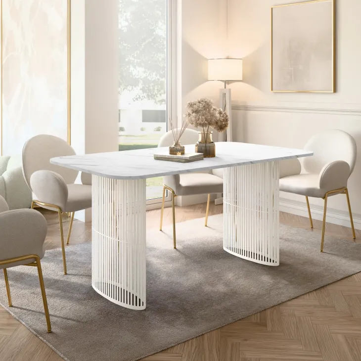 Tavolo da pranzo allungabile 160/236x90 cm industrial effetto marmo bianco metallo cashmere Hexa