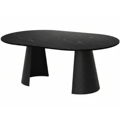 Tavolo da pranzo allungabile 100/176x100 cm rotondo industrial effetto marmo nero metallo nero Grint