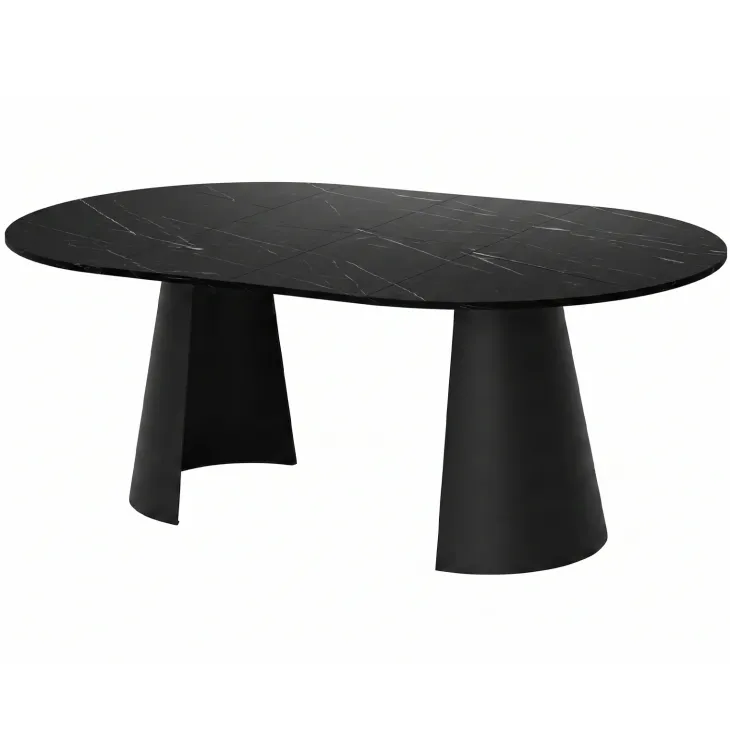 Tavolo da pranzo allungabile 100/176x100 cm rotondo industrial effetto marmo nero metallo nero Grint