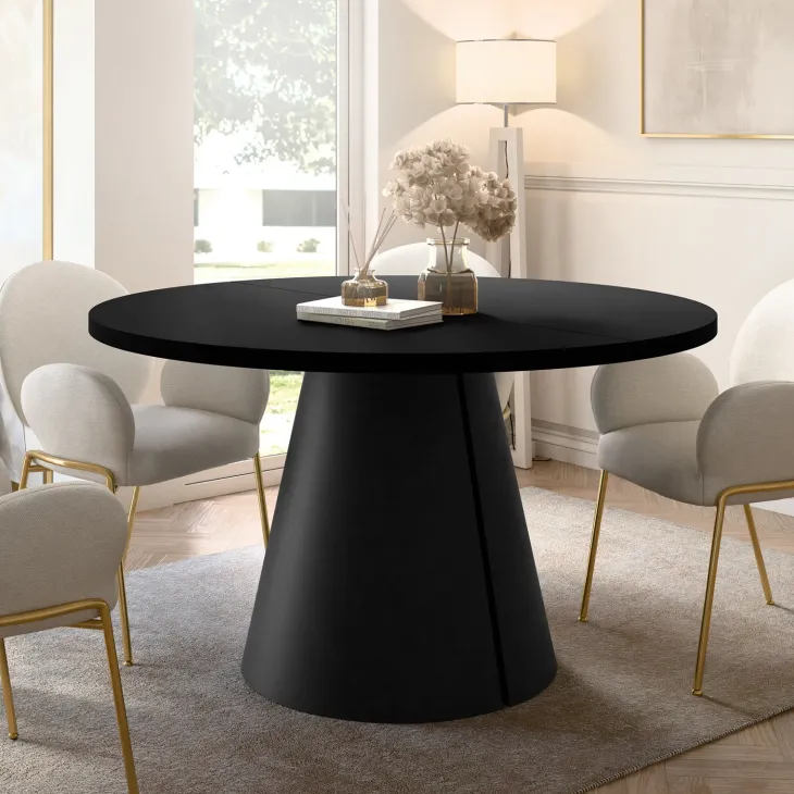 Tavolo da pranzo allungabile 100/176x100 cm rotondo industrial nero metallo nero Grint