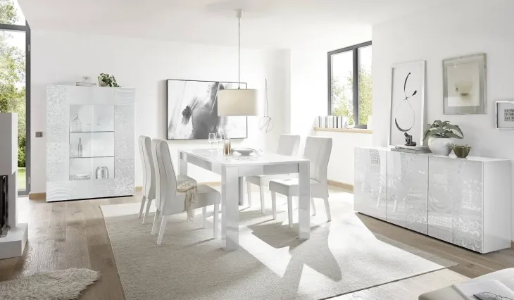 Tavolo da pranzo allungabile 180/228cm bianco laccato lucido Paradise