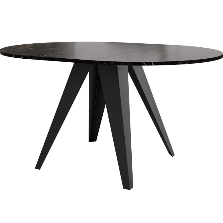 Tavolo da pranzo allungabile 100/138x100 cm rotondo industrial effetto marmo nero metallo nero Cortex