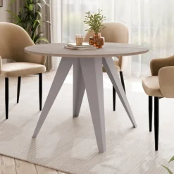 Tavolo da pranzo allungabile 100/138x100 cm rotondo industrial rovere scuro metallo cashmere Cortex