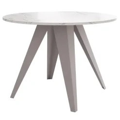 Tavolo da pranzo allungabile 100/138x100 cm rotondo industrial effetto marmo bianco metallo cashmere Cortex
