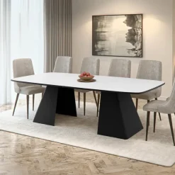Tavolo da pranzo allungabile 180/256x110cm industrial bianco metallo nero Rail