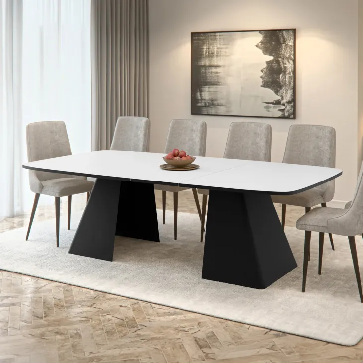 Tavolo da pranzo allungabile 180/256x110cm industrial bianco metallo nero Rail