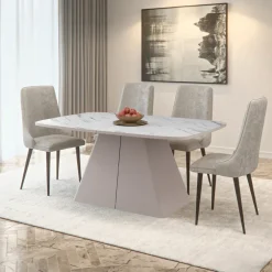 Tavolo da pranzo allungabile 180/256x110cm industrial effetto marmo bianco metallo cashmere Rail