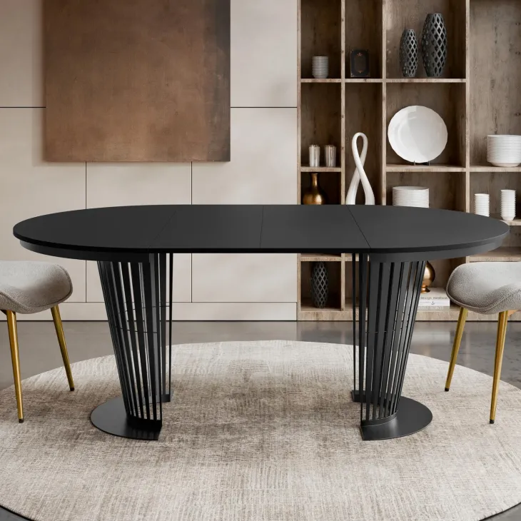 Tavolo da pranzo allungabile 100/176x100 cm rotondo industrial nero metallo nero Monox