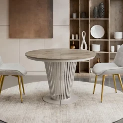 Tavolo da pranzo allungabile 100/176x100 cm rotondo industrial rovere scuro metallo cashmere Monox