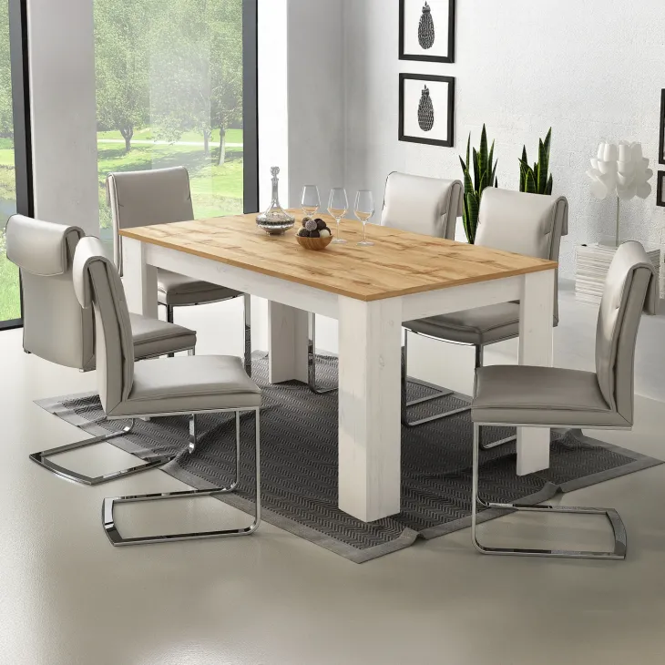 Tavolo da pranzo allungabile 160/220 cm moderno bianco opaco rovere Basalt