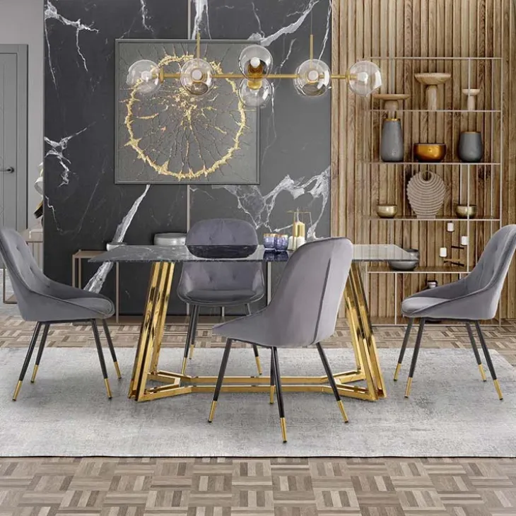 Tavolo da pranzo moderno 160x90cm marmo nero oro Stella