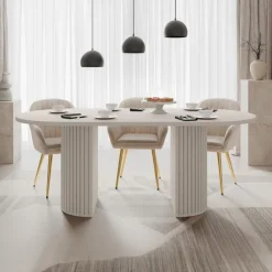 Tavolo da pranzo 185x90cm cannettato ovale beige cashmere Kelda