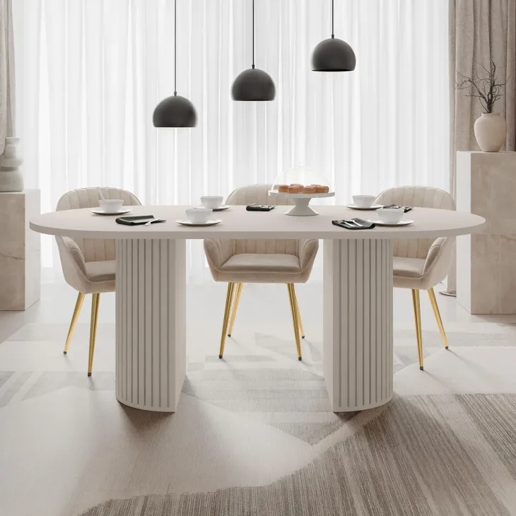 Tavolo da pranzo 185x90cm cannettato ovale beige cashmere Kelda