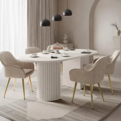 Tavolo da pranzo 185x90cm cannettato ovale beige cashmere Kelda