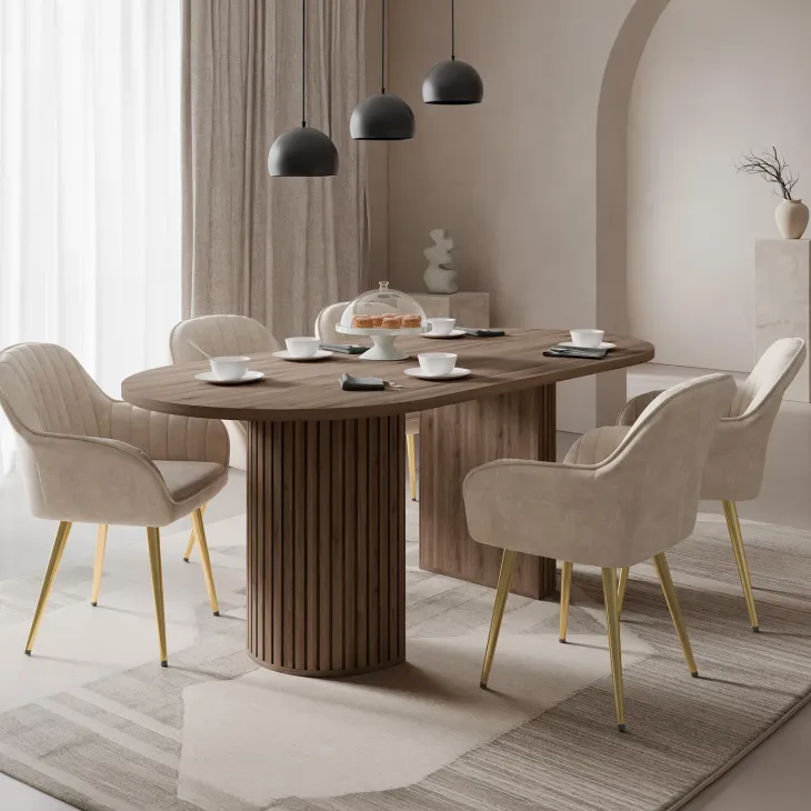 Tavolo da pranzo 185x90cm cannettato ovale noce Kelda