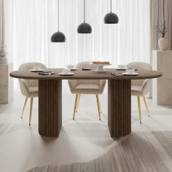 Tavolo da pranzo 185x90cm cannettato ovale noce Kelda