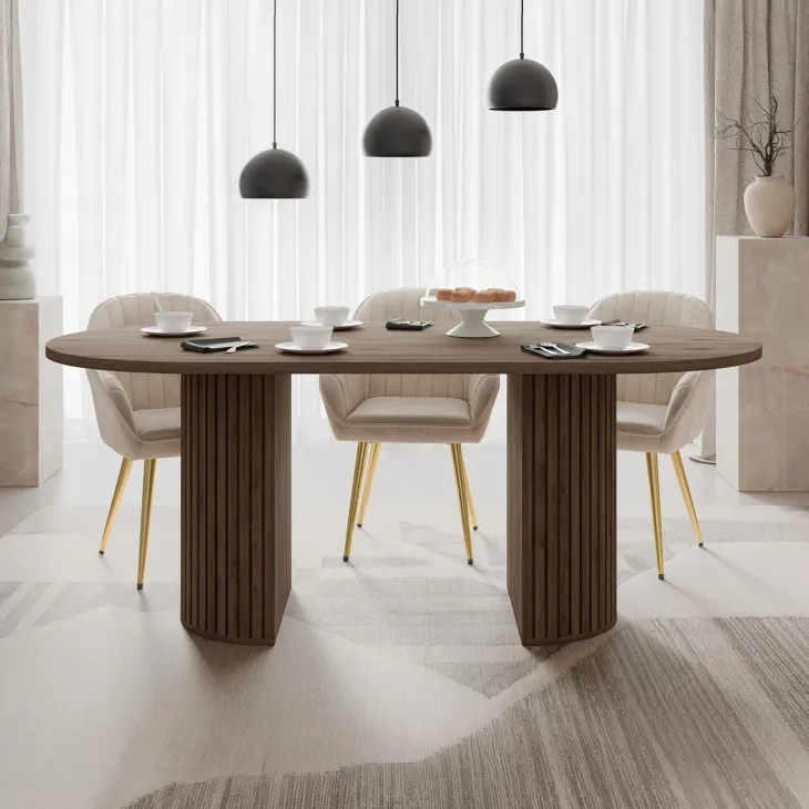 Tavolo da pranzo 185x90cm cannettato ovale noce Kelda