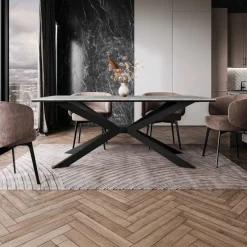 Tavolo da pranzo 190x90 cm industrial rettangolare grigio cemento metallo nero Axon