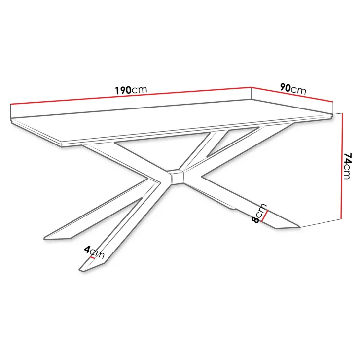Tavolo da pranzo 190x90 cm industrial rettangolare effetto marmo nero metallo nero Axon