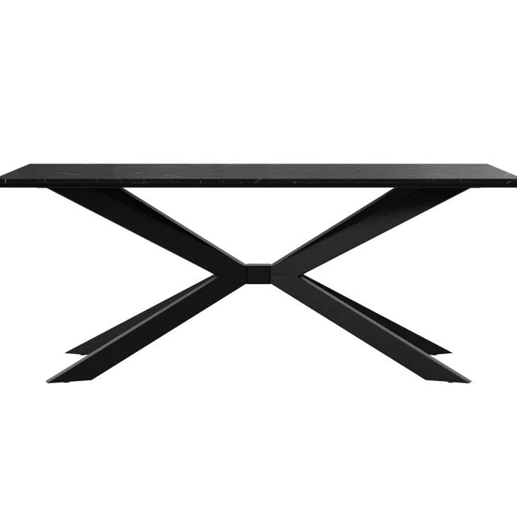 Tavolo da pranzo 190x90 cm industrial rettangolare effetto marmo nero metallo nero Axon