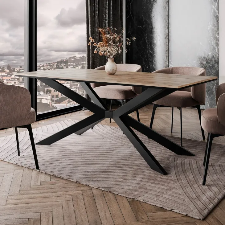 Tavolo da pranzo 190x90 cm industrial rettangolare rovere metallo nero Axon