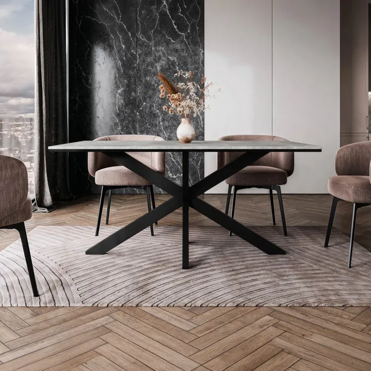 Tavolo da pranzo 160x90 cm industrial rettangolare grigio cemento metallo nero Steel