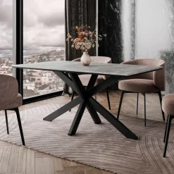 Tavolo da pranzo 160x90 cm industrial rettangolare grigio cemento metallo nero Steel