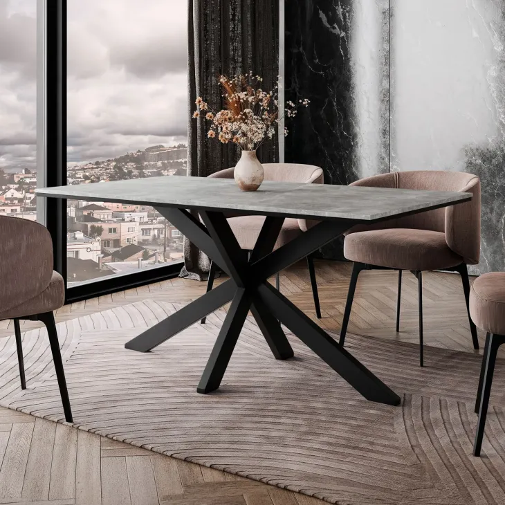Tavolo da pranzo 160x90 cm industrial rettangolare grigio cemento metallo nero Steel