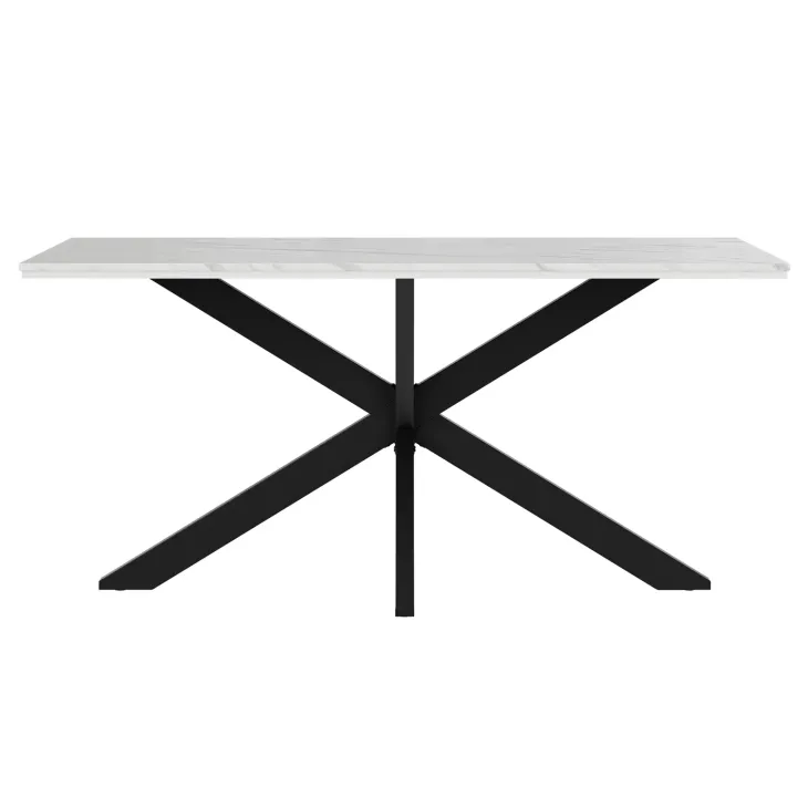 Tavolo da pranzo 160x90 cm industrial rettangolare effetto marmo bianco metallo nero Steel