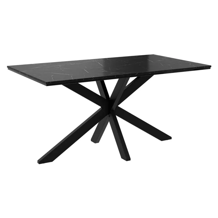 Tavolo da pranzo 160x90 cm industrial rettangolare effetto marmo nero metallo nero Steel