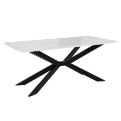 Tavolo da pranzo 190x90 cm industrial rettangolare effetto marmo bianco metallo nero Axon