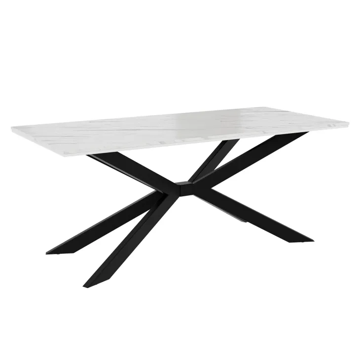 Tavolo da pranzo 190x90 cm industrial rettangolare effetto marmo bianco metallo nero Axon