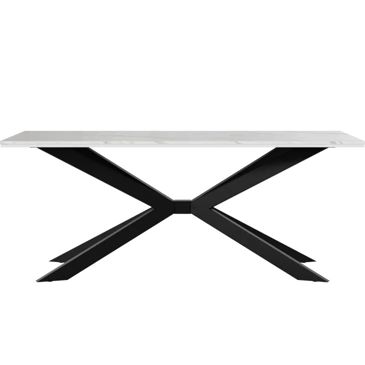 Tavolo da pranzo 190x90 cm industrial rettangolare effetto marmo bianco metallo nero Axon
