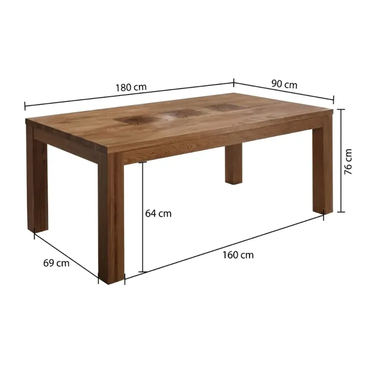 Tavolo da pranzo 180x90cm legno massello quercia Ebania