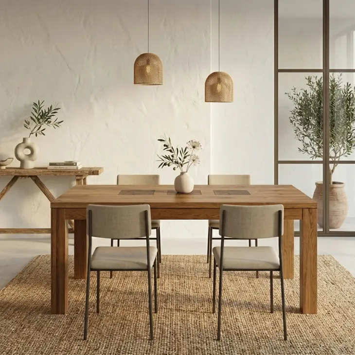 Tavolo da pranzo 180x90cm legno massello quercia Ebania