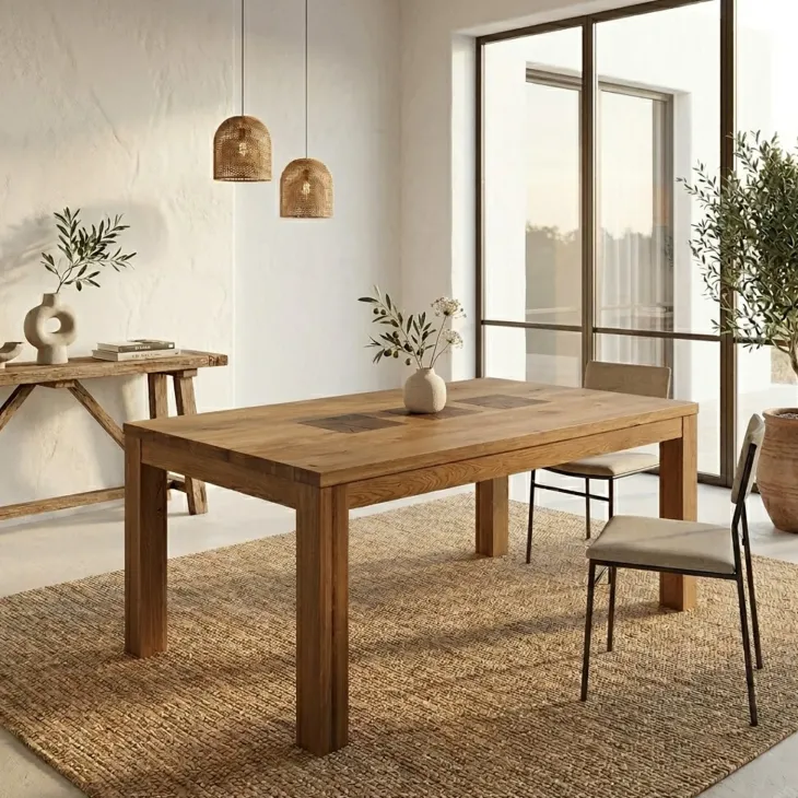 Tavolo da pranzo 180x90cm legno massello quercia Ebania
