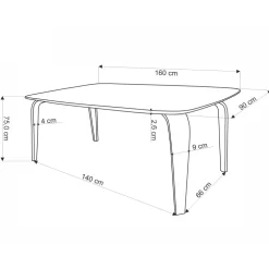 Tavolo da pranzo 169x90cm moderno rovere noce nero Basilia