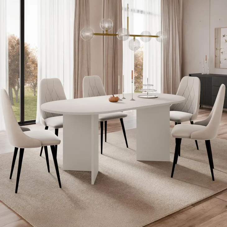 Tavolo da pranzo 185x90cm ovale beige cashmere Elden