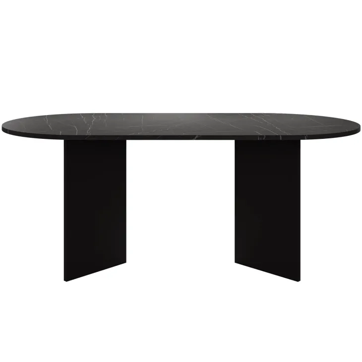 Tavolo da pranzo 185x90cm ovale effetto marmo nero Elden
