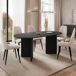 Tavolo da pranzo 185x90cm ovale effetto marmo nero Elden
