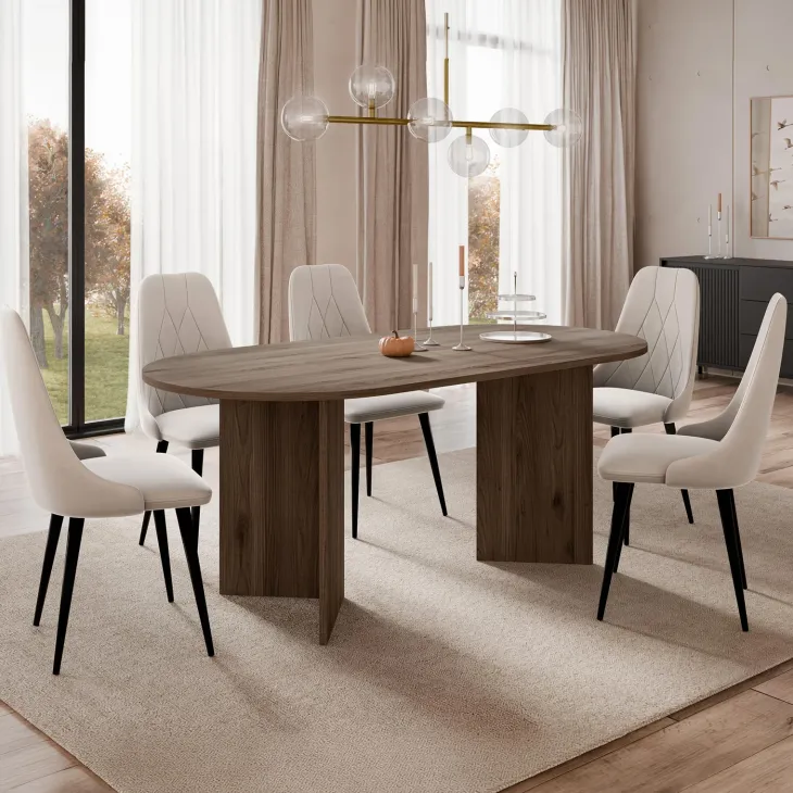 Tavolo da pranzo 185x90cm ovale noce Elden