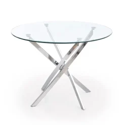 Tavolo in vetro 100x100cm rotondo da pranzo acciaio cromato Minerva Gihome®