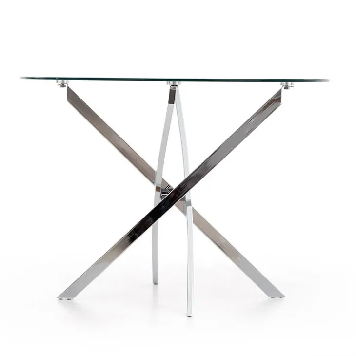 Tavolo in vetro 100x100cm rotondo da pranzo acciaio cromato Minerva Gihome®