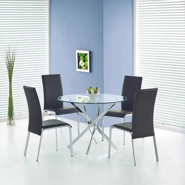 Tavolo in vetro 100x100cm rotondo da pranzo acciaio cromato Minerva Gihome®