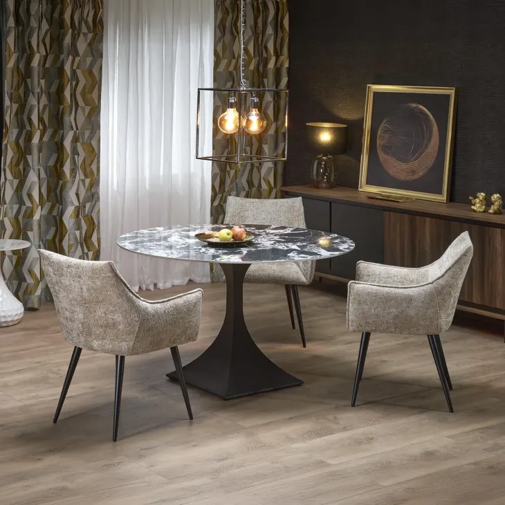 Tavolo rotondo 120cm moderno effetto marmo nero Anul